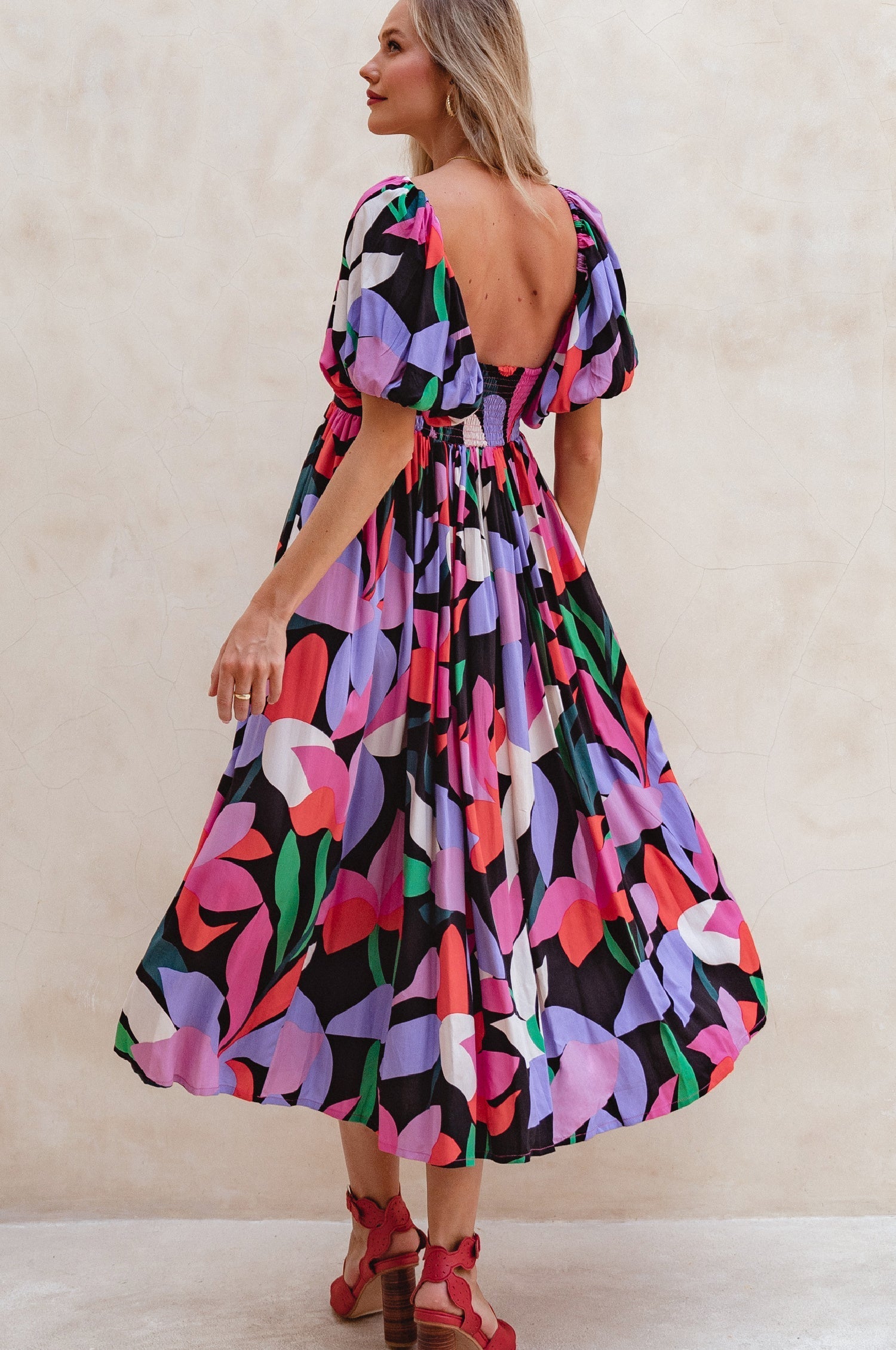 Violeta Puff Sleeve Midi Dress (Sale)